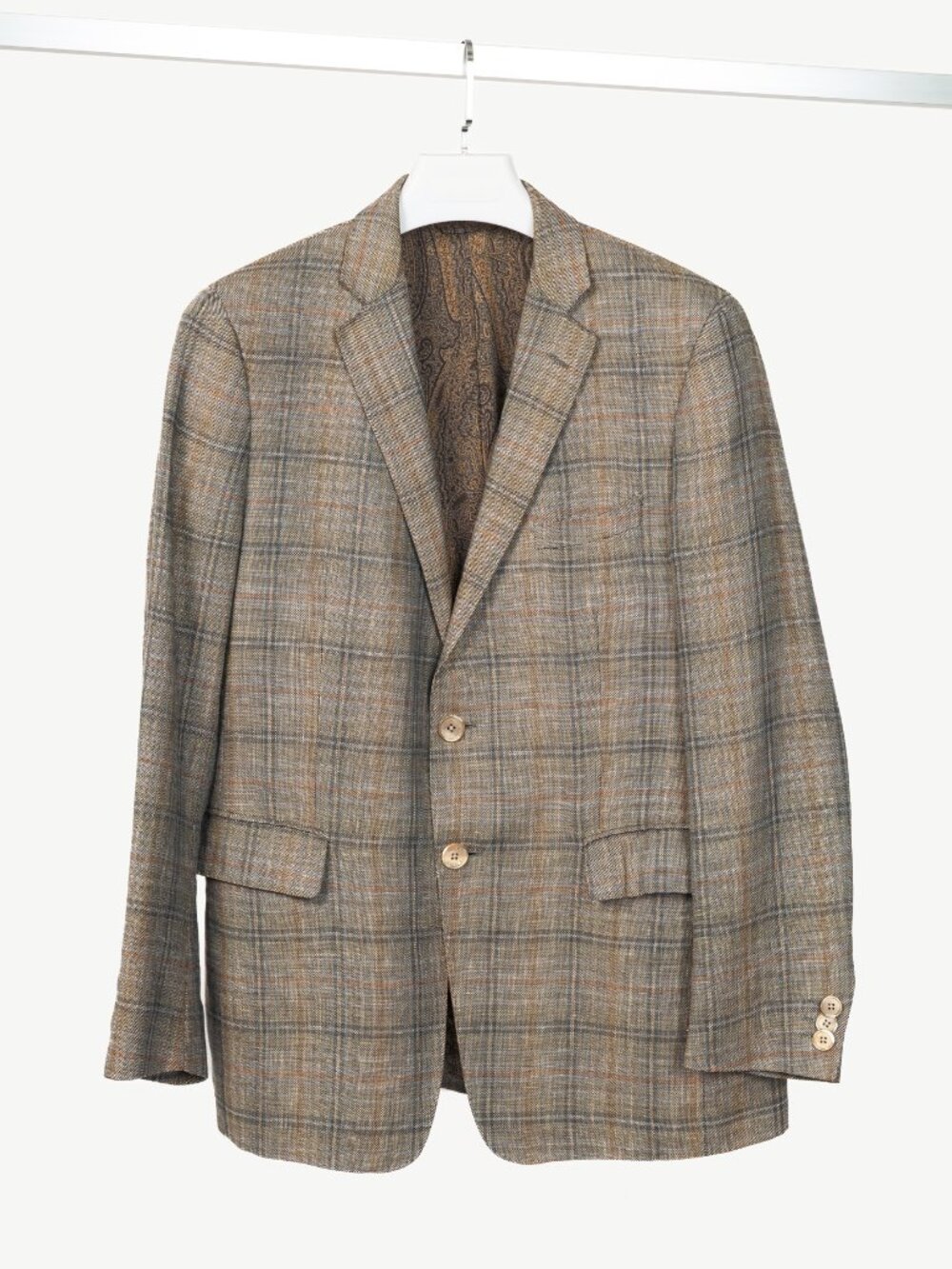 Etro Grey Plaid Flax & Wool Blazer